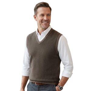 Brooks Brothers XL Brown Houndstooth Merino Wool Sweater Vest Fine Italian
U